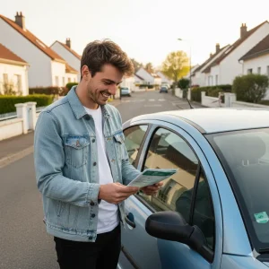 Jeune conducteur avec voiture