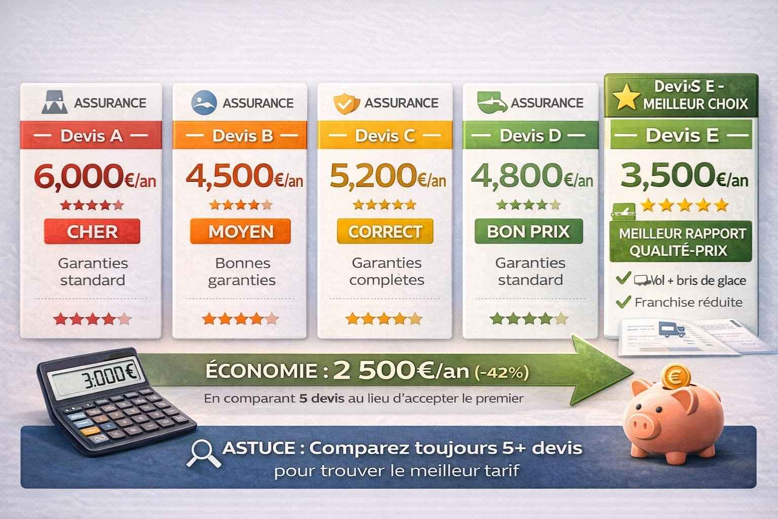 5 devis assurance camion comparés : de 6000€ à 3500€ soit 2500€ économie en comparant plusieurs offres