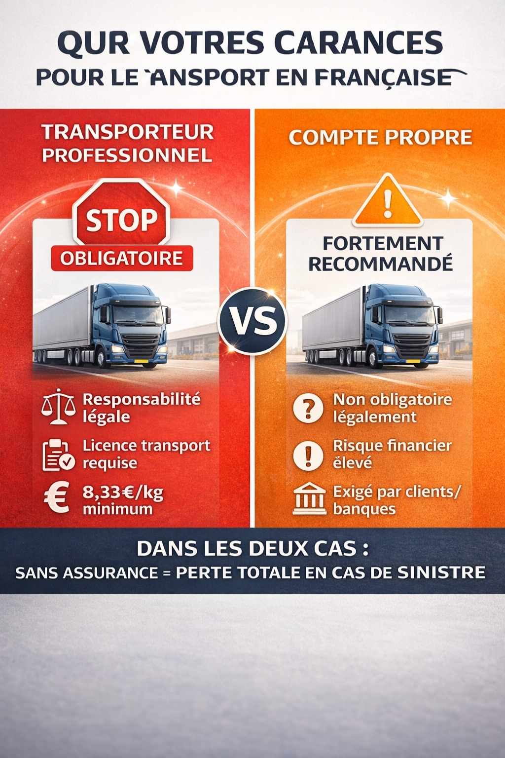Comparaison obligations assurance marchandises : transporteur professionnel obligatoire vs compte propre recommandé