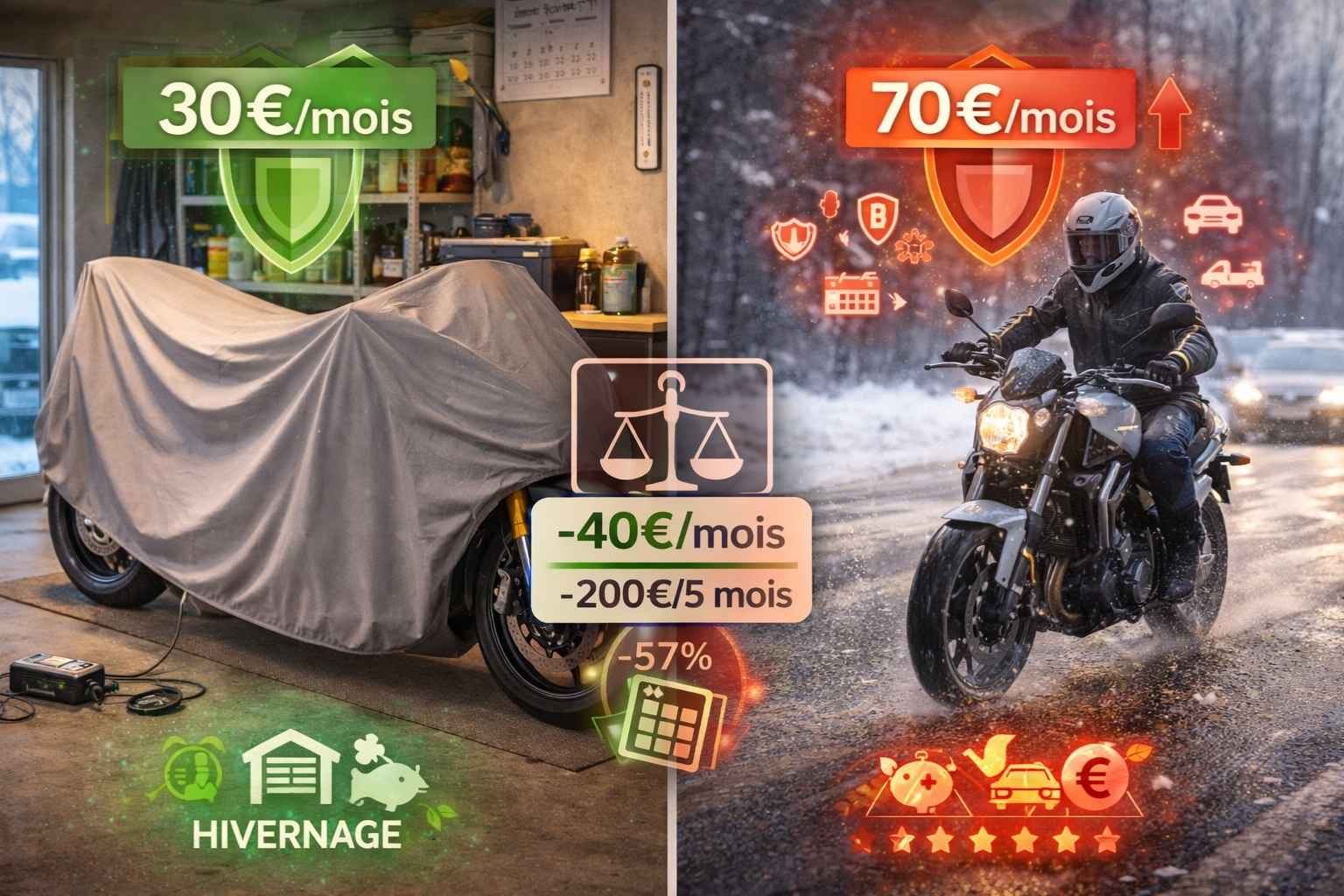 Comparaison split-screen montrant à gauche moto sous housse grise en garage avec étiquette prix verte 30€/mois formule hivernage économique, et à droite même moto en conduite hivernale active avec étiquette rouge 70€/mois assurance complète, illustrant économie 40€ mensuel ou 200€ sur 5 mois hiver avec formule stockage adaptée.LIEN PERMALIEN RECOMMANDÉ
https://assurclic.com/assurance-moto-hivernage/
Alternatives SEO optimisées:
Option 2 (plus explicite):
https://assurclic.com/assurance-moto-hivernage-garage/
Option 3 (focus économie):
https://assurclic.com/assurer-moto-hiver-garage-economie/
Option 4 (question naturelle):
https://assurclic.com/faut-il-assurer-moto-hivernage/
Structure recommandée pour WordPress:

Catégorie: /assurance-vehicule/
Sous-catégorie: /moto/
URL complète: https://assurclic.com/assurance-vehicule/moto/assurance-moto-hivernage/

Pourquoi ce permalien:

✅ Contient le mot-clé exact "assurance-moto-hivernage"
✅ Court, direct et descriptif
✅ Cible l'intention informationnelle saisonnière
✅ URL claire et mémorisable
✅ Correspond au ton pratique de l'article
✅ Facile à partager avant la saison hivernale

Noms de fichiers images:
Image mise en avant:
moto-hivernage-garage-assurance-reduite-economie-hiver.jpg
Image 1 (moto sous housse):Cette réponse a été interrompue car Claude a atteint sa longueur maximale de message. Cliquez sur continuer pour permettre à Claude de poursuivre.ContinuerClaude est une IA et peut faire des erreurs. Veuillez vérifier les réponses.