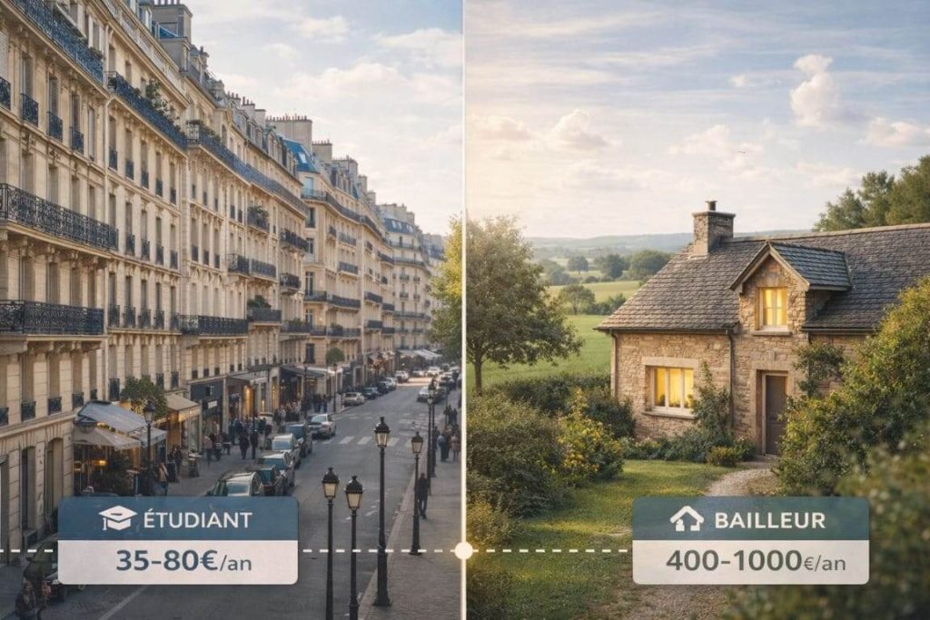 Comparaison visuelle entre un immeuble parisien en zone urbaine dense et une maison rurale à la campagne française